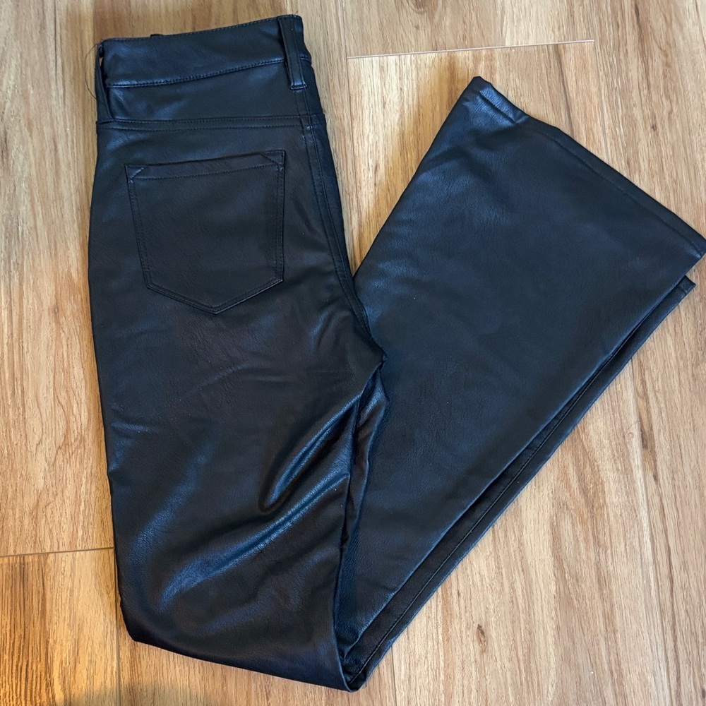 Black Faux Leather Bellbottom Pants